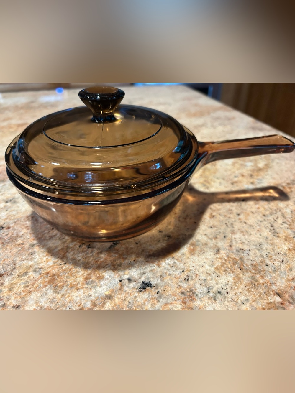 Corning Visionware Amber Glass 2 cup 1 Pint Saucepan w/Pyrex Lid P-81-C Flawless